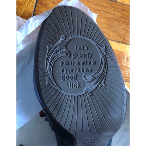 Anthropologie Lucky Penny Navy Leather Red Laces Heeled Booties - Picture 14 of 15